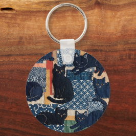 Süße japanische schwarze Katzen Patchwork  Schlüsselanhänger