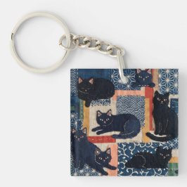 Süße japanische schwarze Katzen Patchwork  Schlüsselanhänger