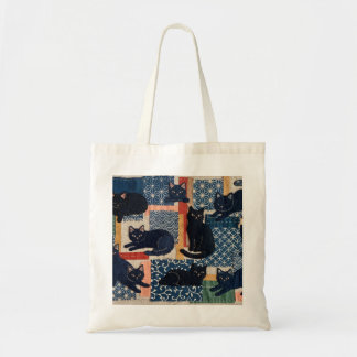 Süße japanische schwarze Katzen Patchwork-Tasche Tragetasche