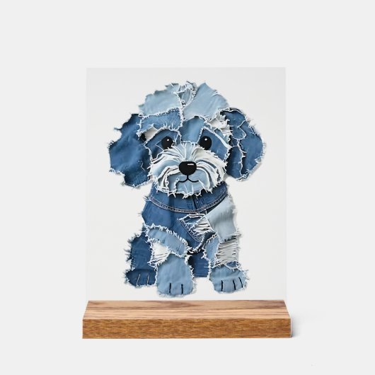 Süße Jeans-Patchwork-Hunde-Illustration Acrylschild (Vorderseite)