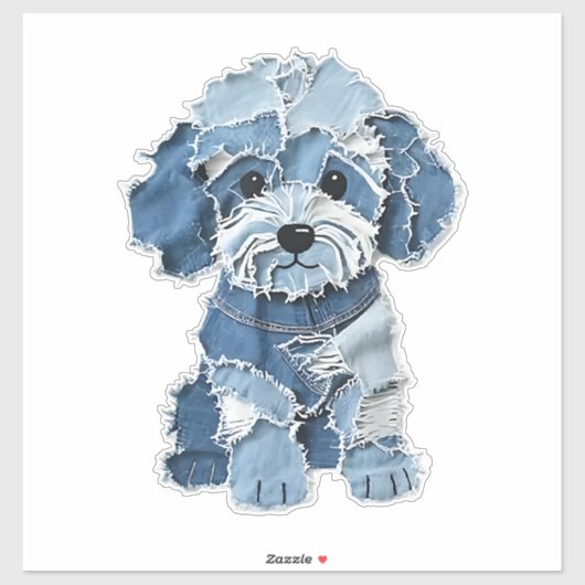 Süße Jeans-Patchwork-Hunde-Illustration Aufkleber (Blatt)
