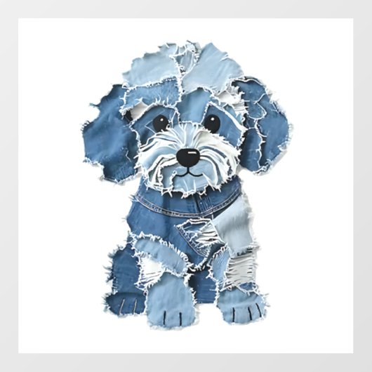 Süße Jeans-Patchwork-Hunde-Illustration Fensteraufkleber (Blatt)