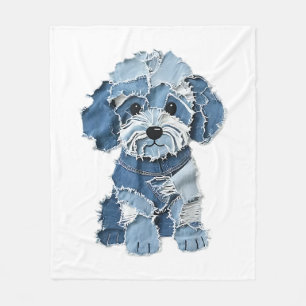 Süße Jeans-Patchwork-Hunde-Illustration Fleecedecke