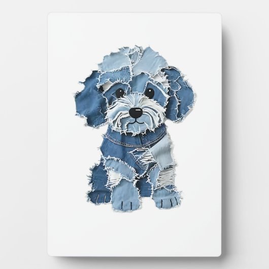 Süße Jeans-Patchwork-Hunde-Illustration Fotoplatte (Vorderseite)