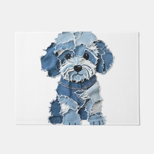 Süße Jeans-Patchwork-Hunde-Illustration Fußmatte (Vorderseite)