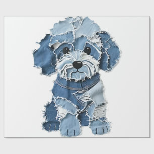 Süße Jeans-Patchwork-Hunde-Illustration Geschenkpapier