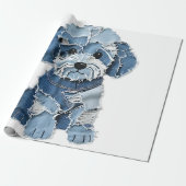 Süße Jeans-Patchwork-Hunde-Illustration Geschenkpapier (Ungerollt)
