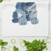Süße Jeans-Patchwork-Hunde-Illustration Geschirrtuch (Gefaltet)