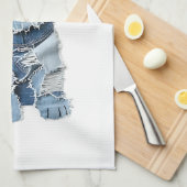 Süße Jeans-Patchwork-Hunde-Illustration Geschirrtuch (Viertel Falte)