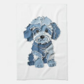 Süße Jeans-Patchwork-Hunde-Illustration Geschirrtuch (Vertikal)