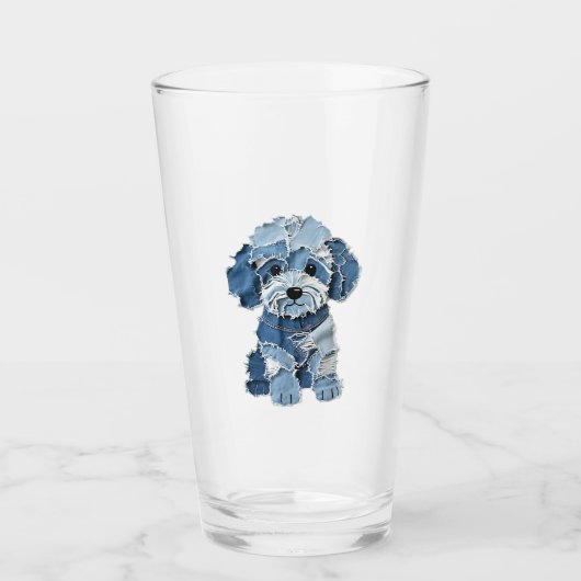 Süße Jeans-Patchwork-Hunde-Illustration Glas (Vorderseite)