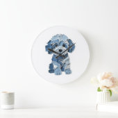 Süße Jeans-Patchwork-Hunde-Illustration Große Wanduhr (Zuhause)