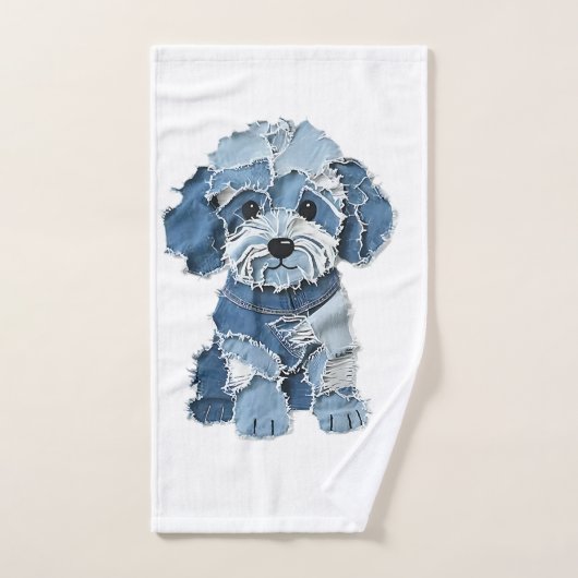 Süße Jeans-Patchwork-Hunde-Illustration Handtuch (Handtuch)