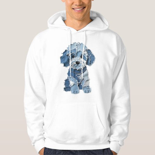 Süße Jeans-Patchwork-Hunde-Illustration Hoodie (Vorderseite)