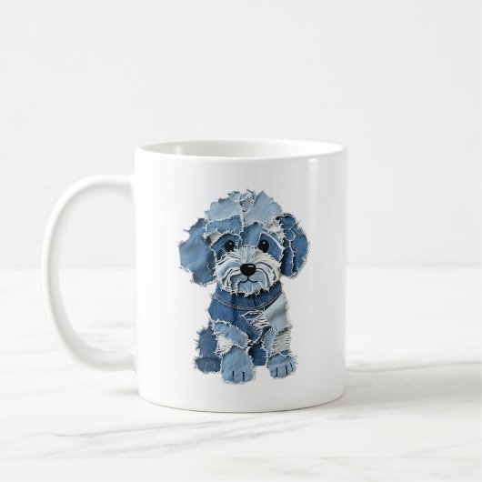 Süße Jeans-Patchwork-Hunde-Illustration Kaffeetasse (Links)