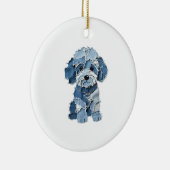 Süße Jeans-Patchwork-Hunde-Illustration Keramik Ornament (Rechts)
