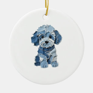 Süße Jeans-Patchwork-Hunde-Illustration Keramik Ornament