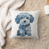 Süße Jeans-Patchwork-Hunde-Illustration Kissen (Decke)