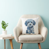 Süße Jeans-Patchwork-Hunde-Illustration Kissen (Stuhl )