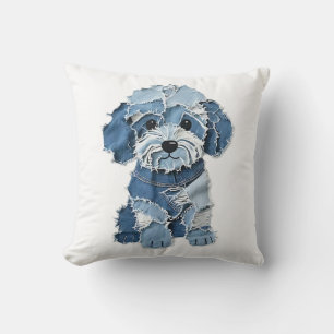 Süße Jeans-Patchwork-Hunde-Illustration Kissen