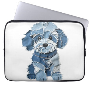 Süße Jeans-Patchwork-Hunde-Illustration Laptopschutzhülle