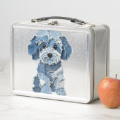 Süße Jeans-Patchwork-Hunde-Illustration Metall Brotdose (Beispiel)