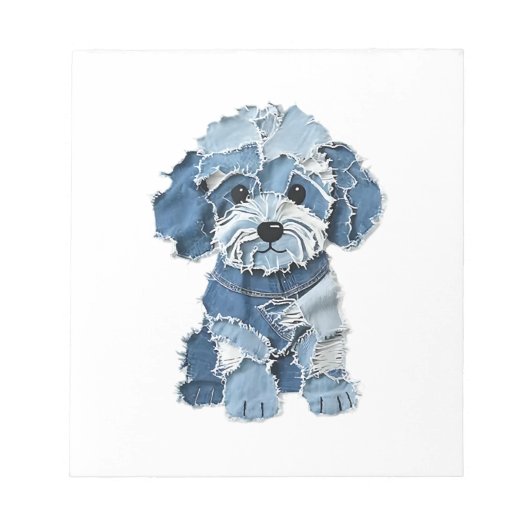 Süße Jeans-Patchwork-Hunde-Illustration Notizblock (Vorderseite)