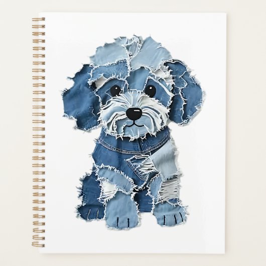 Süße Jeans-Patchwork-Hunde-Illustration Planer (Vorderseite)