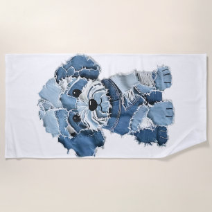 Süße Jeans-Patchwork-Hunde-Illustration Strandtuch