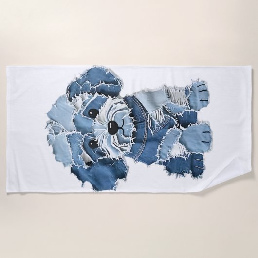 Süße Jeans-Patchwork-Hunde-Illustration Strandtuch (Vorderseite)