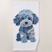 Süße Jeans-Patchwork-Hunde-Illustration Strandtuch (Vorderseite)