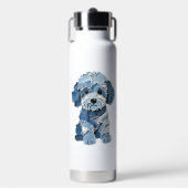 Süße Jeans-Patchwork-Hunde-Illustration Trinkflasche (Vorderseite)