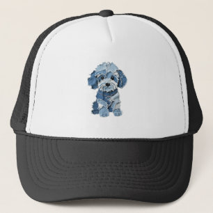Süße Jeans-Patchwork-Hunde-Illustration Truckerkappe