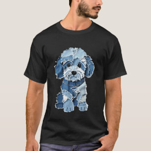 Süße Jeans-Patchwork-Welpenhund-Kunst T-Shirt