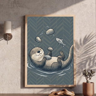 Süße jonglierende Otter-Kinderzimmer-Kunst Chevron Poster