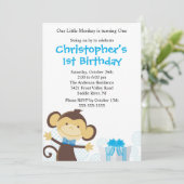 Süße Jungen-Affe-Geburtstags-Einladung Einladung (Stehend Vorderseite)