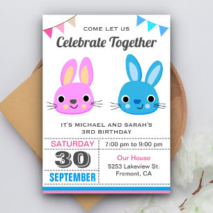 Süße Jungen Mädchen Hase Zwilling Geburtstag Party Einladung