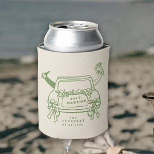 Süße "Just Married"-Auto-Illustration Hochzeit Dosenkühler