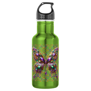 Süße, juwelenbesetzte Mardi-Gras-Schmetterling Edelstahlflasche