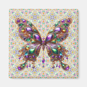 Süße, juwelenbesetzte Mardi-Gras-Schmetterling Magnet