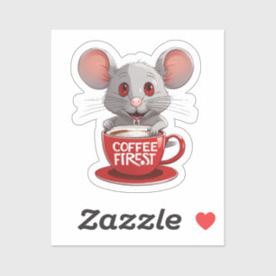 Süße Kaffe Maus in roter Tasse Aufkleber