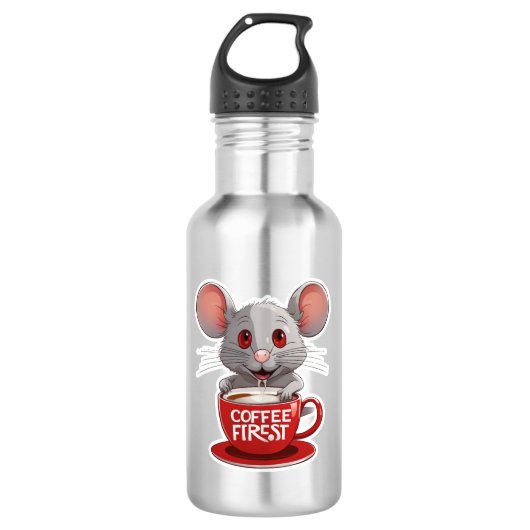 Süße Kaffe Maus in roter Tasse Edelstahlflasche (Vorderseite)