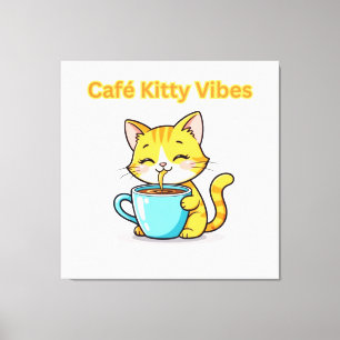 **Süße Kaffeekatze – Adorable Katze trinkt Kaffee  Leinwanddruck