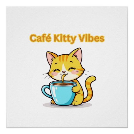 **Süße Kaffeekatze – Hübsche Katze trinkt Kaffee I Poster (Vorderseite)
