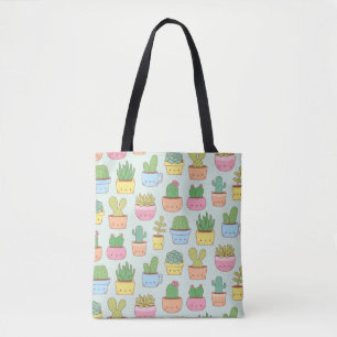 Süße Kaktus-Sukkulenten-Pflanzen-Doodles-Muster Tasche