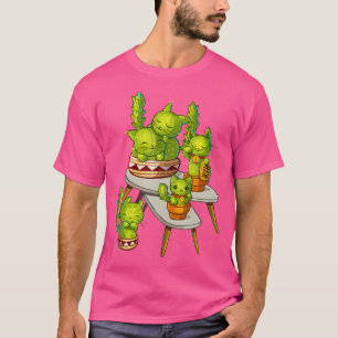 Süße Kaktuskatzen-Familien-Botanik-Blumengärtnerei T-Shirt