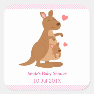 Süße Känguru-Baby-Shower-Party-Leckereien Quadratischer Aufkleber
