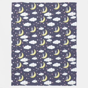 Süße Kaninchen-Häschen auf dem Mond mit Wolken ros Fleecedecke