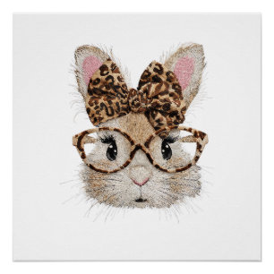 Süße Kaninchen-Hasen-Gesicht-Leopard-Coquette-Bril Poster