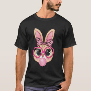 Süße Kaninchen-Hasen-Gesicht Rosa Brille Leopard B T-Shirt